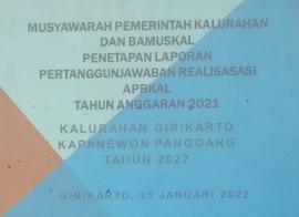 MUSYAWARAH PEMERINTAH KALURAHAN DAN BAMUSKALTENTANG PENETAPAN LAPORAN PERTANGGUNGJAWABAN REALISASI A